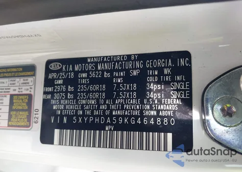 2019 Kia Sorento 3.3L Ex из США, поврежденный, VIN 5XYPHDA59KG464880